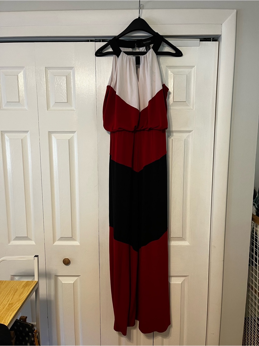 White House Black Market Colorblock Halter Maxi Dress - Red, Black, White